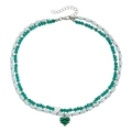 Collier double rang avec cristaux verts, perles blanches et pendentif cœur - Collier Cœur Double Couche Vert (ZW2120)