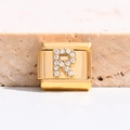 Charme modulaire italien doré avec lettre R en strass étincelants pour bracelets DIY - Lettre R (MK-3051)