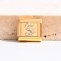 Italienisches Armband-Modul in Gold mit kristallbesetztem Buchstaben S Detail - Buchstabe S (MK-3052)