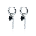 Boucles d'oreilles argentées avec cristal cœur noir et trois perles d'eau douce - Boucles d'Oreilles Perles Cœur Noir (ZW2512)