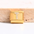 Italienisches Armband-Element in Gold-Finish mit einem funkelnden Kristall-Buchstaben T - Buchstabe T (MK-3053)