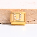 Italienisches Modul-Armbandglied in Gold mit Buchstabe U und funkelnden Kristallen - Buchstabe U (MK-3054)