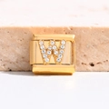 Maillon de bracelet italien doré avec lettre W sertie de cristaux étincelants - Lettre W (MK-3056)