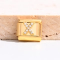 Charme modulaire italien doré avec lettre X sertie de cristaux brillants - Lettre X (MK-3057)
