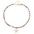 Collier bohème en perles colorées avec pendentif étoile de mer dorée et chaîne ajustable - Étoile de Mer