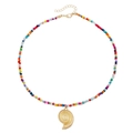 Collier bohème en perles colorées avec pendentif coquillage doré style plage - Conque Plate