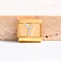 Maillon de bracelet italien plaqué or avec lettre Y et cristaux pavés étincelants - Lettre Y (MK-3058)
