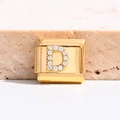 Maillon italien en acier doré avec lettre D en cristaux pour bracelets modulaires - Lettre D (MK-3037)