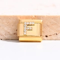 Maillon de bracelet italien modulable avec lettre F dorée et zircons étincelants - Lettre F (MK-3039)
