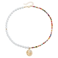 Collier bohème avec perles d'imitation et pendentif étoile de mer dorée - Coquillage Rond