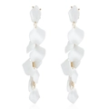 Elegant long white petal earrings with golden metal rings and tassel drop structure - White