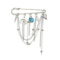 Spilla a balia in argento con ciondoli a luna cuore e nappine con pietre blu - Stile Nappine Luna e Pietra Blu (ZW1342)