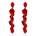 Elegant long red petal drop earrings with gold chains and matte floral tassels - Red