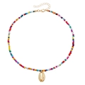 Collier bohème en perles colorées avec pendentif coquillage doré pour l'été plage - Coquillage