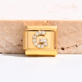 Maillon de bracelet italien doré avec lettre G incrustée de cristaux brillants - Lettre G (MK-3040)