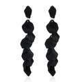 Elegant long drop earrings with matte black layered petals and gold metal links - Black