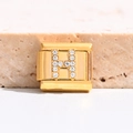 Maillon modulaire en acier doré avec breloque lettre H sertie de cristaux blancs - Lettre H (MK-3041)