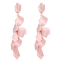 Elegant long cherry pink petal tassel earrings with gold rings on white background - Pink