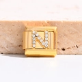Maillon de bracelet italien doré avec motif lettre N orné de zircons brillants - Lettre N (MK-3047)
