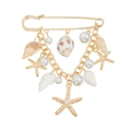 Spilla balia dorata con perle pendenti, stelle marine e ciondoli a conchiglia - Spilla a Spillo Stella Marina Perla Artificiale Conchiglia (ZW2566)