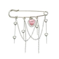 Spilla a balia argentata con cristallo a cuore rosa e catenine a strati pendenti - Stile Nappine Cuore Strass Rosa (ZW1491)