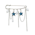 Spilla a balia in argento con gemme a stella blu, perle finte e nappe di strass - Stile Nappine Stella Blu e Perla Artificiale (ZW1545)