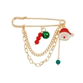 Details einer Weihnachts-Brosche mit Weihnachtsmann, Glocke und goldener Gliederkette - Weihnachtsmann Kopf Grüne Glocke (ZW3129)