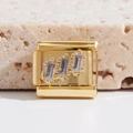 Italienischer Modul-Charm in Gold mit drei diagonalen Zirkonia-Steinen im Treppenschliff - Dreifache Strass-Diagonale (MK-1549)