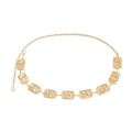 Adjustable gold metal waist chain featuring textured geometric pleated square charms - Gold