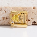 Italian style modular bracelet charm with gold plating and yellow fish gemstone link - Agile Fish Gemstone Style (MK-1529)
