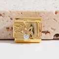 Italian modular charm in gold finish featuring a detailed fairy design with zircon accents - Embossed Fairy Rhinestone Style (MK-1535)