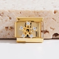Italian style modular gold bracelet link with star motif and clear crystal inlay - Pentagram Mirror Rhinestone Style (MK-1548)