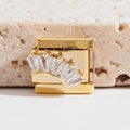 Italian style gold modular link with five radiating baguette cut clear crystals - Tapered Fan Shaped Rhinestone Style (MK-1541)