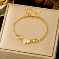 Tobillera de mariposa de doble capa en oro de 18k de acero de titanio pulido - Pulsera de Mariposa
