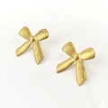 Bow knot stud earrings in brushed gold finish with minimalist aesthetic for women - Gold Stud Earrings (7743)