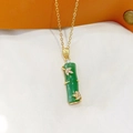 Bamboo style emerald green necklace with gold leaves and crystal details in high gloss - Green (O-Chain)