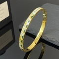 Brazalete vintage de acero de titanio dorado con patrones geométricos de esmalte - Campo de Arroz Geométrico Dorado (4174)