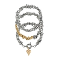 Ensemble de 4 bracelets superposés avec perles en métal argenté et breloque cœur doré - Ensemble 1 (ZW928)