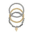Détail d'un ensemble de 4 bracelets empilables avec perles argentées et cœur doré - Ensemble 4 (ZW928)