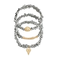 Ensemble détaillé de quatre bracelets argent et or avec breloque cœur et perles - Ensemble 3 (ZW928)