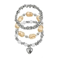 Détail d'un lot de 4 bracelets en perles avec breloque cœur argentée et perles - Ensemble 2 (ZW928)