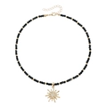 Dunkle Sonnenblume-Halskette mit schwarzen Perlen und goldener Stern-Anhänger Set - Halskette (Gold)