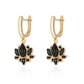Détail de boucles d'oreilles fleur de lotus plaquées or avec strass en cristal noir - ZW1134 Style 1 / Boucles d'Oreilles (Noir)