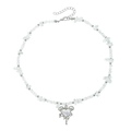 Irregular faux crystal necklace with hollow heart pendant and silver metallic beads - Heart Pendant Crushed Stone Necklace (ZW1326)
