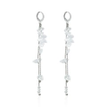 Detail of silver long tassel earrings with clear irregular stones and metal fringe - Long Tassel Dangle Earrings (ZW1326)