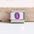 Macro view of Italian charm link featuring purple enamel and silver number zero detail - Purple Number 0