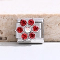 Charm modulare italiano con fiore di strass rossi e bianchi in acciaio lucido - Stile Fiore in Strass Rosso (MK-3108)