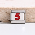 Italian charm bracelet link with red number 5 in polished silver stainless steel - Red Number 5 (MKBD-266)
