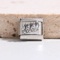 Makroaufnahme von italienischem Charm-Glied aus Silber mit drei rechteckigen Zirkonia - Dreifach Baguette Zirkon Stil (MK-3130)