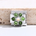Charm modulare italiano in acciaio inossidabile con fiore verde e strass bianco per bracciale - Stile Fiore in Strass Verde (MK-3110)